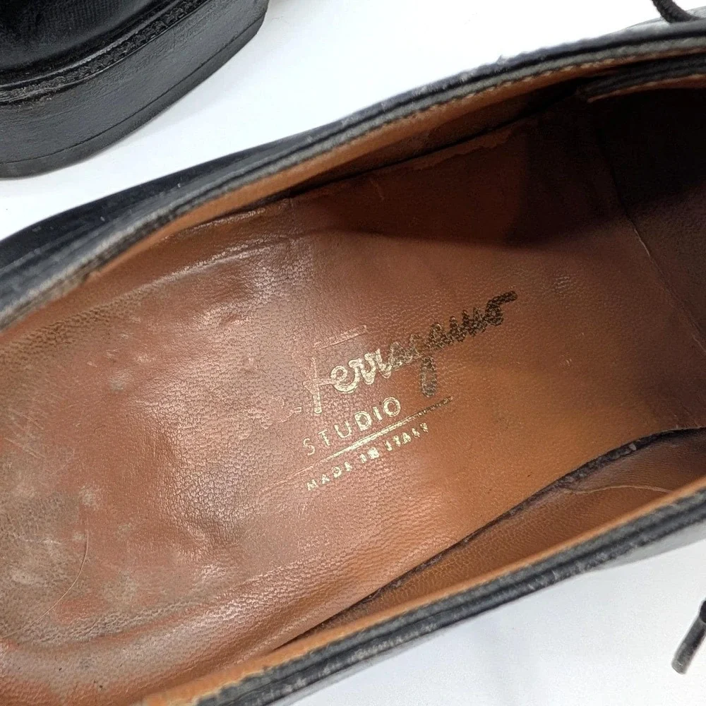 Salvatore Ferragamo Studio Mens Black Leather Oxfords Made in Italy 8.5 D Luxury
